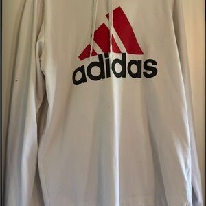 Adidas Men's White Hoodie with Red and Black Logo